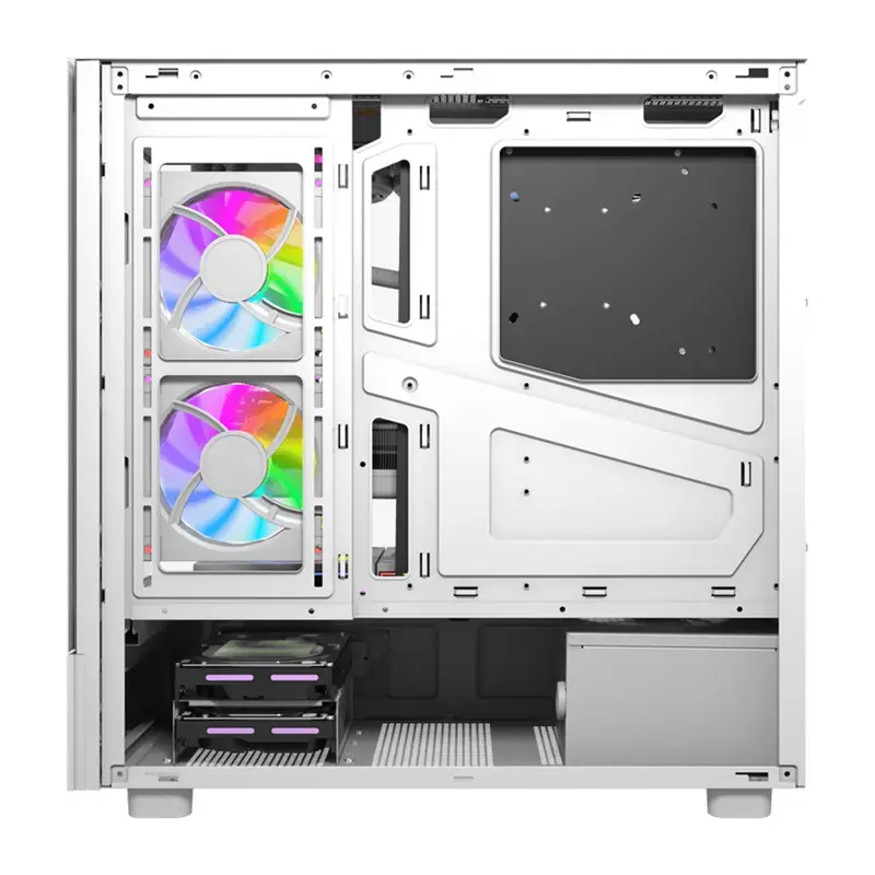 Computerkast DarkFlash DS950V met geïntegreerd display, wit, inclusief 6 ventilatoren