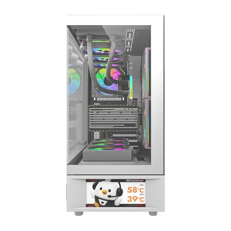 Computerkast DarkFlash DS950V met geïntegreerd display, wit, inclusief 6 ventilatoren