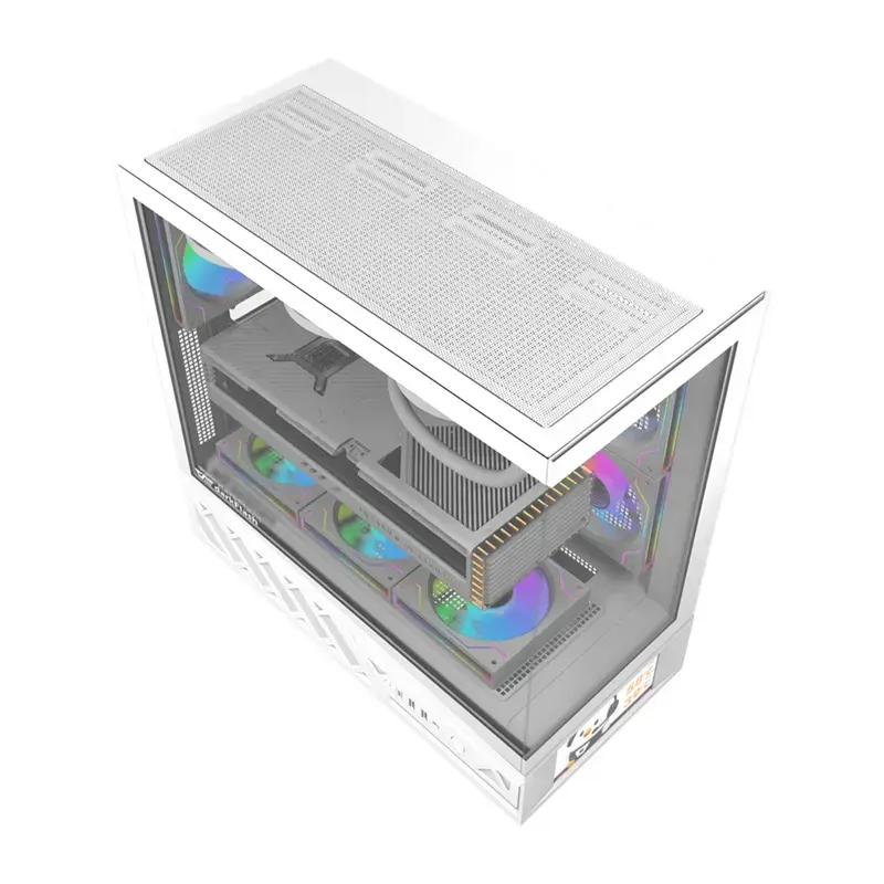Computerkast DarkFlash DS950V met geïntegreerd display, wit, inclusief 6 ventilatoren