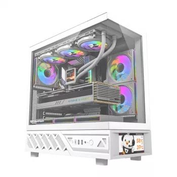 Computerkast DarkFlash DS950V met geïntegreerd display, wit, inclusief 6 ventilatoren