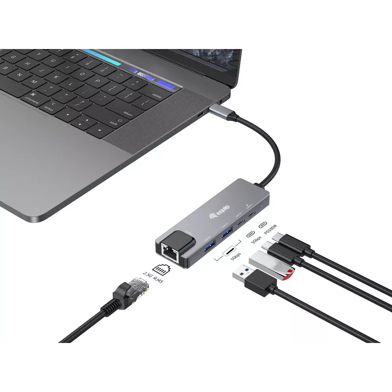 Equip 5-in-1 multifunctionele adapter, 2,5GbE, USB-A x 2, USB-C x 1, USB-C, 100W USB PD