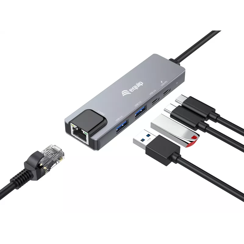 Equip 5-in-1 multifunctionele adapter, 2,5GbE, USB-A x 2, USB-C x 1, USB-C, 100W USB PD