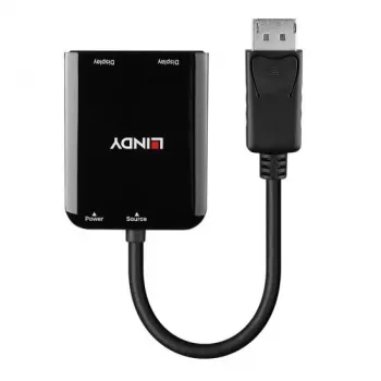 Lindy DisplayPort naar 2 poorts HDMI MST-hub, DisplayPort, 2 x HDMI, stekker, bus, recht, recht