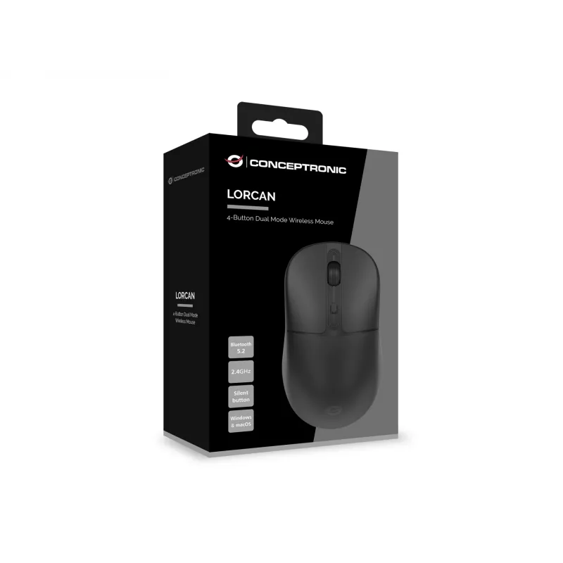 Conceptronic LORCAN04B 4-toets dual-mode draadloze muis, Bluetooth 5.2, 2,4 GHz
