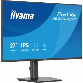 27 inch IIYAMA ProLite XB2796QSC-B1 IPS Quad HD 2560x1440 LED-monitor, 4 ms, USB-C, luidsprekers, in hoogte verstelbaar, VESA
