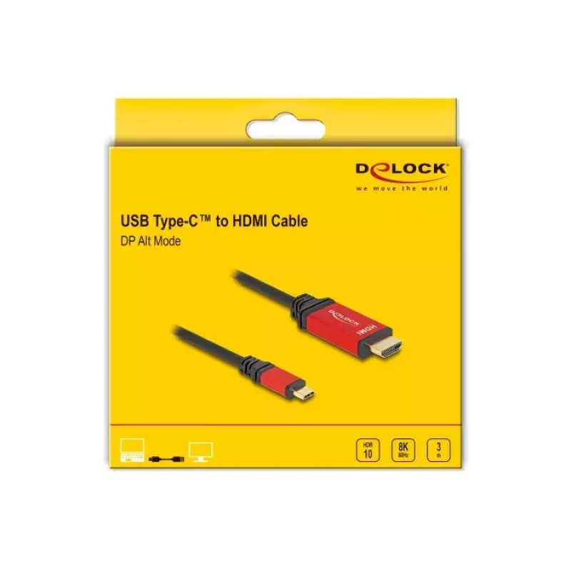 DeLOCK USB Type-C naar HDMI-kabel 8K 60Hz HDR 3m rood
