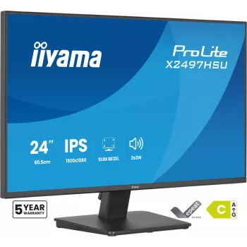 IIYAMA ProLite X2497HSU-B1 monitor 23,8 inch (60,5 cm) Full HD IPS 1920×1080 4 ms USB‑C 2×, luidsprekers, VESA, zwart