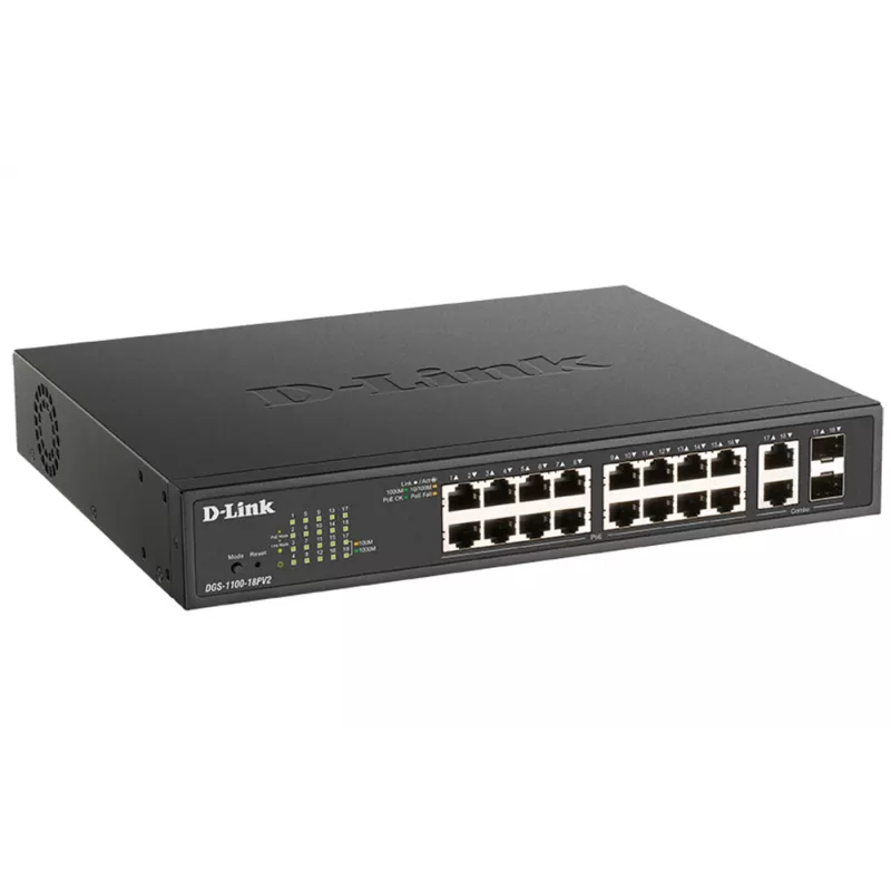 D-Link DGS-1100-18PV2 netwerkswitch managed L2 Gigabit Ethernet (10/100/1000) Power over Ethernet (PoE) 1U zwart