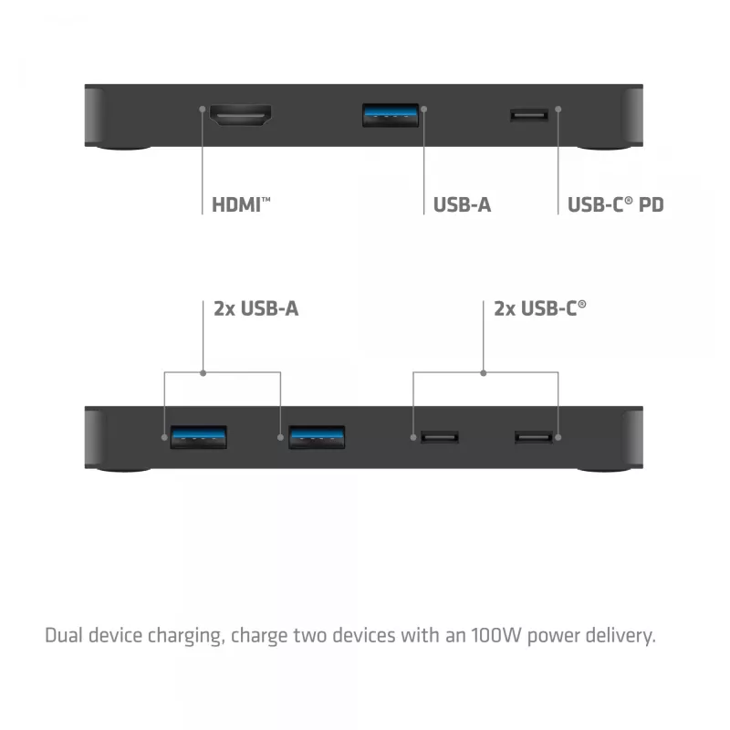 KVM-switch club 3d Dual USB-C naar HDMI, 2-poorts, 4K UHD 3840x2160, USB-C-console, 65W PD, zwart