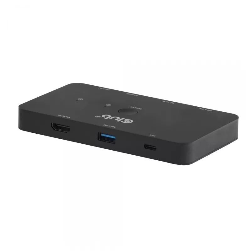 KVM-switch club 3d Dual USB-C naar HDMI, 2-poorts, 4K UHD 3840x2160, USB-C-console, 65W PD, zwart