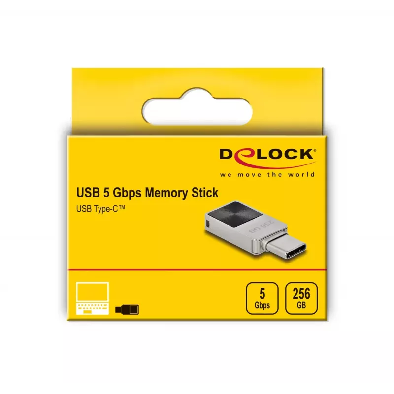 USB-flashdrive DeLOCK 256GB USB-C 3.2 Gen 1 metalen behuizing