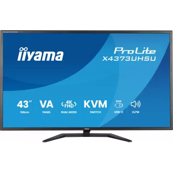 43 inch IIYAMA ProLite X4373UHSU-B2 LED 4K Ultra HD monitor, 3840×2160, VA-paneel, 3 ms, 450 cd/m², USB 3.2-hub, luidsprekers, VESA, zwart