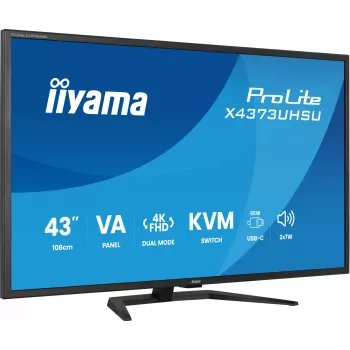43 inch IIYAMA ProLite X4373UHSU-B2 LED 4K Ultra HD monitor, 3840×2160, VA-paneel, 3 ms, 450 cd/m², USB 3.2-hub, luidsprekers, VESA, zwart