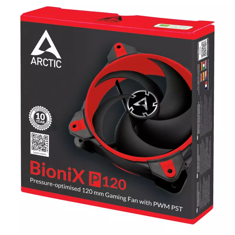 ARCTIC BioniX P120 (rood) – drukgeoptimaliseerde 120-mm gaming-ventilator met PWM PST