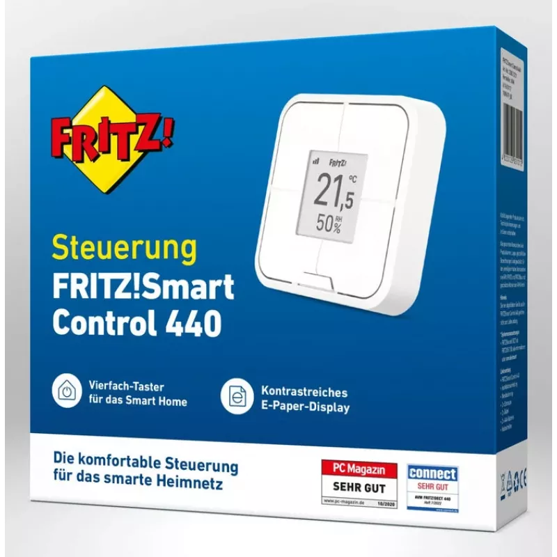 Draadloze, wandmontagebare slimme controller FRITZ Smart Control 440 — wit, 69×69×18 mm