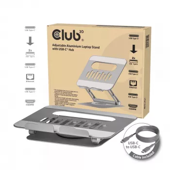 CLUB3D verstelbare aluminium laptopstandaard met USB-C® hub, grijs, 260 mm, 224 mm, 56 mm, 1,76 kg, 315 mm