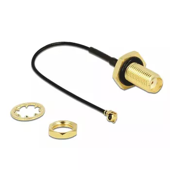 DeLOCK 88965 antennekabel, SMA-bulkheadbus naar MHF (U.FL), 10 cm