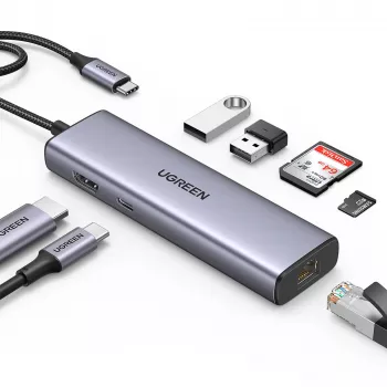 USB-C-hub UGREEN 90568 2 USB 3.0 HDMI RJ45 SD TF PD-poort