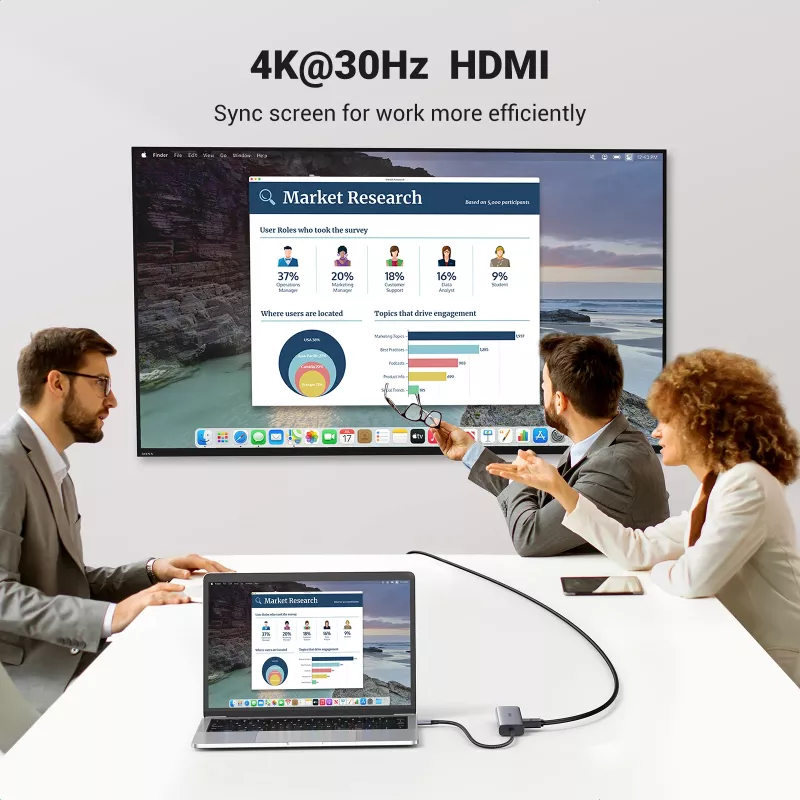 USB-C-hub UGREEN 90568 2 USB 3.0 HDMI RJ45 SD TF PD-poort