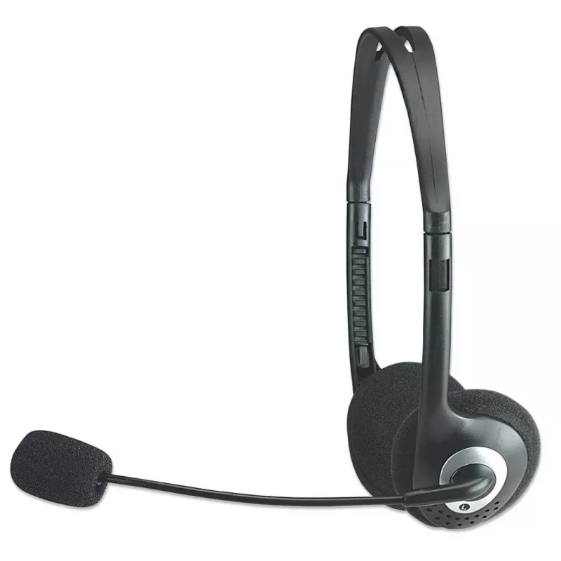 Manhattan stereo on-ear-headset (3,5 mm), microfoonbeugel, inline volumeregeling, schuim oorkussens, standaard 2x 3,5-mm-stereojackstekkers voor audio-/microfoongebruik, kabel 2 m, zwart, drie jaar garantie