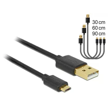 Delock USB 2.0 Type-A naar Micro-B data- en laadkabel, 3-delige set, zwart