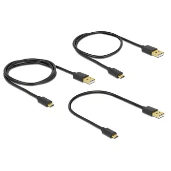 Delock USB 2.0 Type-A naar Micro-B data- en laadkabel, 3-delige set, zwart
