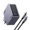 Ugreen Nexode Pro 160W GaN oplader met USB-C-kabel universeel zwart, grijs AC snelladen binnen