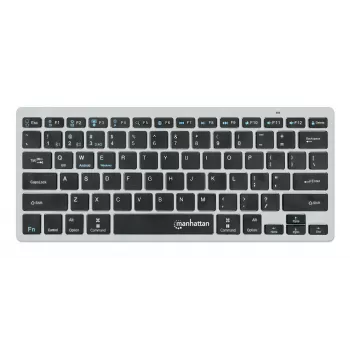 Manhattan ultra slank dual-mode draadloos toetsenbord, Duits QWERTZ-layout, Bluetooth (v3.0) en draadloos (2,4 GHz), 78 platte schaartoetsen, automatisch energiebeheer, bereik 10 m, USB-A-ontvanger, AAA-batterij (meegeleverd), Windows en Mac, drie jaar garantie