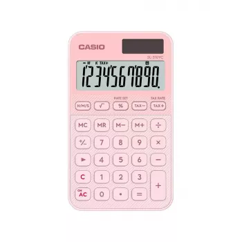 Zakrekenmachine CASIO SL-310YC — 10 cijfers, batterij/zonne-energie, belasting- en winstfuncties, lichtroze