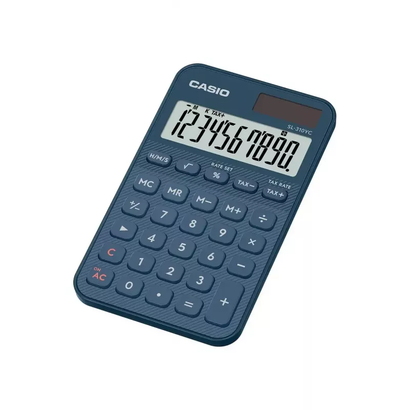 Zakrekenmachine Casio SL-310YC zakformaat Basic 10-cijferig batterij/zonne-energie marineblauw