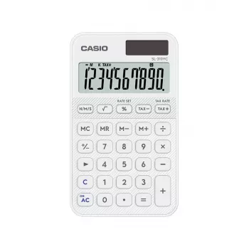 Zakrekenmachine CASIO SL-310YC Pocket Basic, 10-cijferig, batterij/zonne-energie, wit