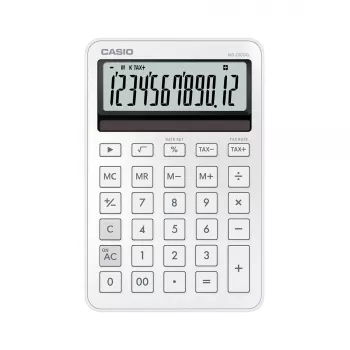 Bureaurekenmachine CASIO MS-200DQ 12-cijferig, batterij/zonne-energie, belasting- en winstfuncties, wit