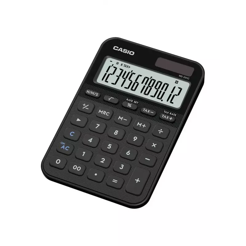 Bureaurekenmachine CASIO MS-20YC — basismodel, batterij/zonne-energie, belasting- en winstberekening, zwart