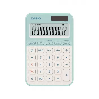 Bureaurekenmachine CASIO MS-20YC — Basic 12-cijferig, batterij/zonne-energie, belasting- en winstfuncties, lichtgroen