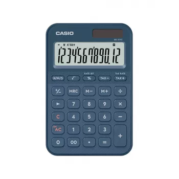Bureaurekenmachine CASIO MS-20YC — 12-cijferig, belasting- en winstfuncties, batterij/zonne-energie, marineblauw