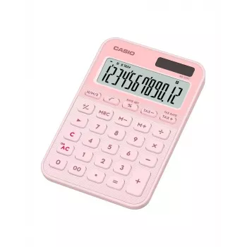 Bureaurekenmachine CASIO MS-20YC — 12-cijferig, belasting- en winstfuncties, batterij/zonne-energie, lichtroze