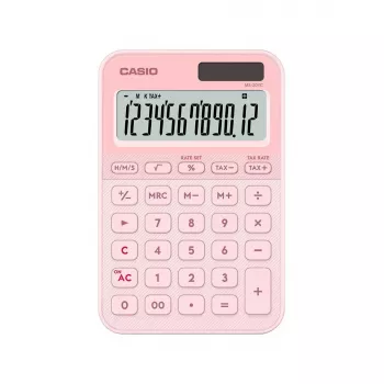 Bureaurekenmachine CASIO MS-20YC — 12-cijferig, belasting- en winstfuncties, batterij/zonne-energie, lichtroze