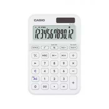 Bureaurekenmachine CASIO MS-20YC — 12-cijferig, batterij/zonne-energie, belasting- en winstfuncties, wit