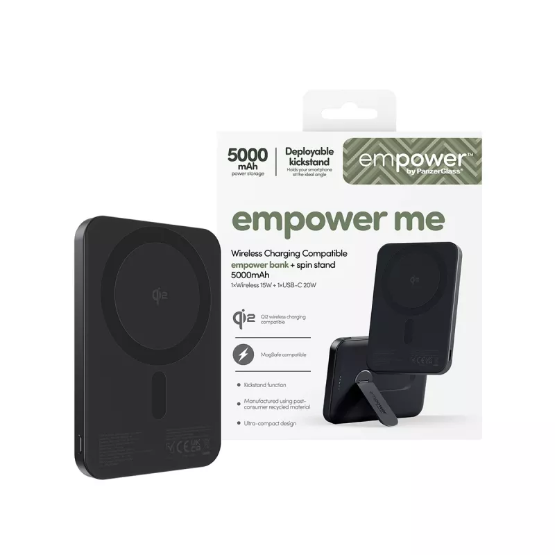 PanzerGlass empower™ by ® empower™ bank met Spin Stand | 5000mAh | Space Black