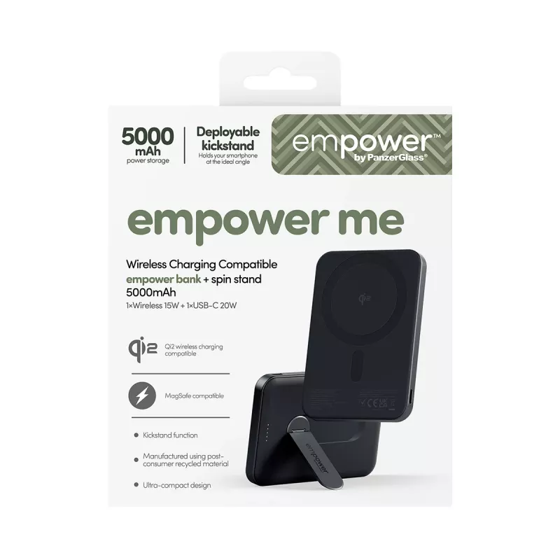 PanzerGlass empower™ by ® empower™ bank met Spin Stand | 5000mAh | Space Black