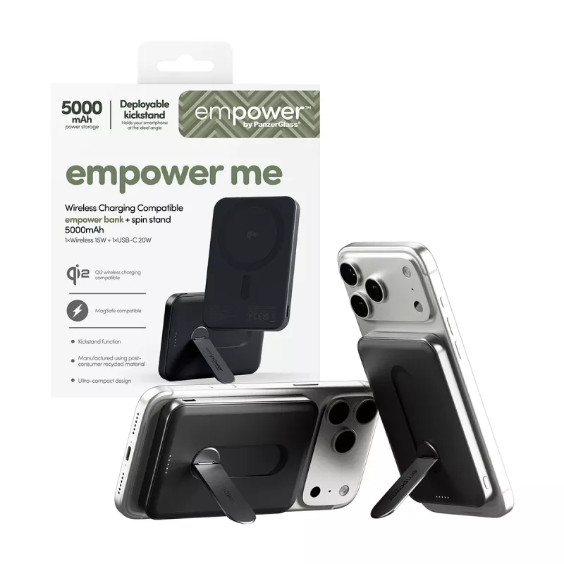 PanzerGlass empower™ by ® empower™ bank met Spin Stand | 5000mAh | Space Black