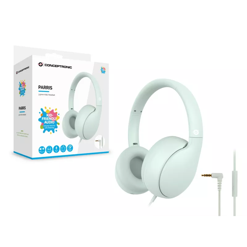 CONCEPTRONIC kinderkabelkoptelefoon PARRIS04GT — 3,5 mm, omsluitend, 20–20000 Hz, 1,6 m kabel, lichtgroen