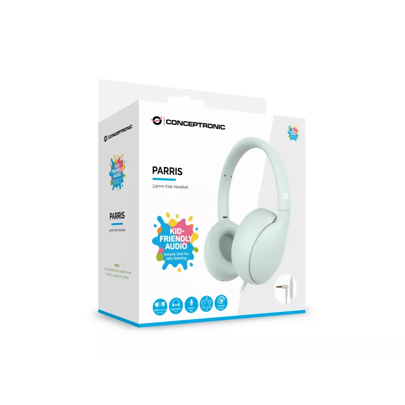 CONCEPTRONIC kinderkabelkoptelefoon PARRIS04GT — 3,5 mm, omsluitend, 20–20000 Hz, 1,6 m kabel, lichtgroen
