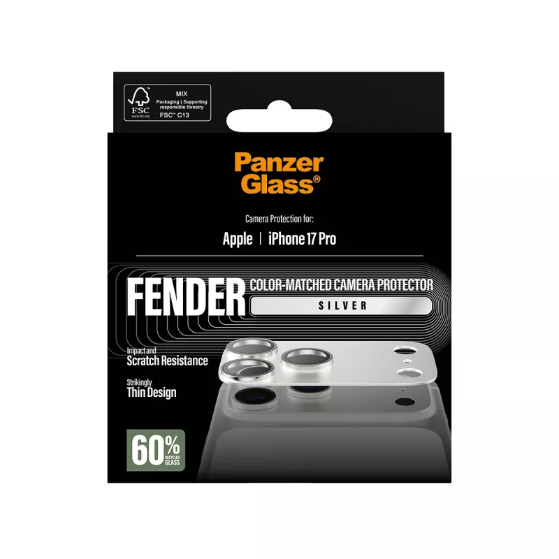 Camerabescherming PanzerGlass Fender voor iPhone 17 Pro – zilver, silicone, kras- en stootvast