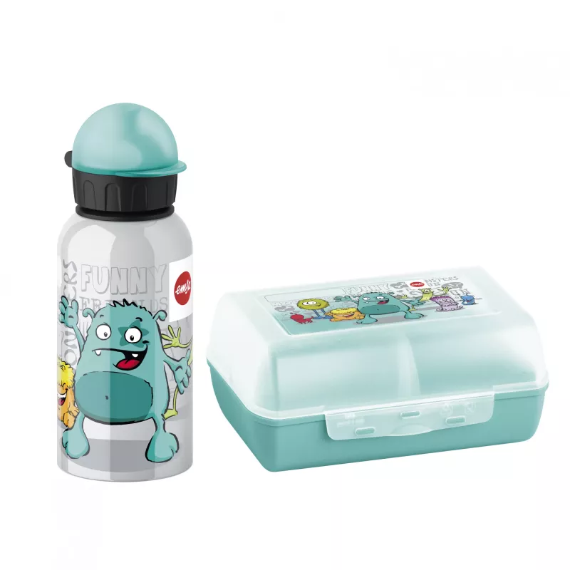 EMSA 518138 Kids Set Monster, 0,4 l drinkfles met lunchbox, turquoise