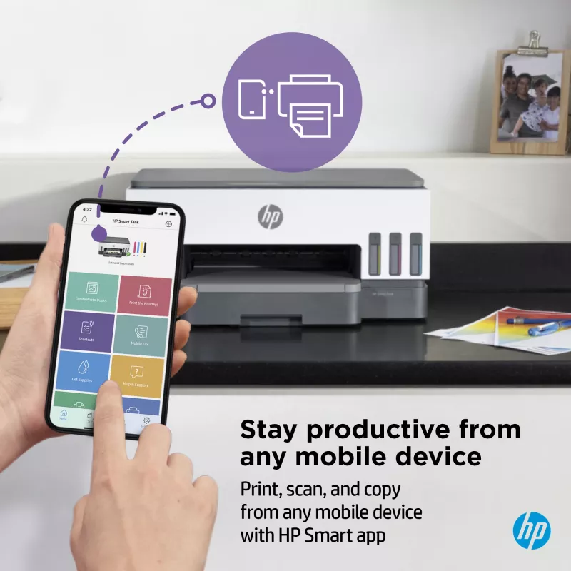 HP Smart Tank printer, thermische inkjet, kleurendruk, 4800 x 1200 DPI, A4, direct printen, grijs
