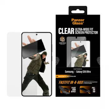 Schermbescherming PanzerGlass voor Samsung New Galaxy S2026 Ultra — Ultra-Wide PET-folie, FASTFIT, transparant