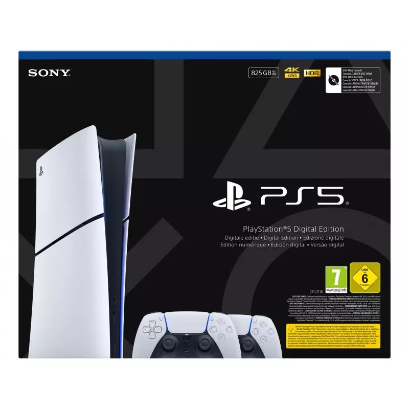 Spelcomputer Sony PlayStation 5 slim Digital 825 GB SSD, Wi‑Fi, Bluetooth, HDMI 2.1, wit/zwart