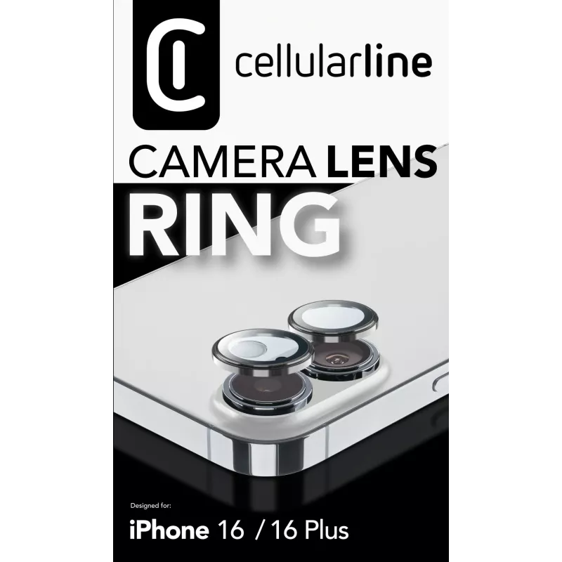 Cellularline camera-lensring - iPhone 16/16 Plus gehard glas voor camerabescherming