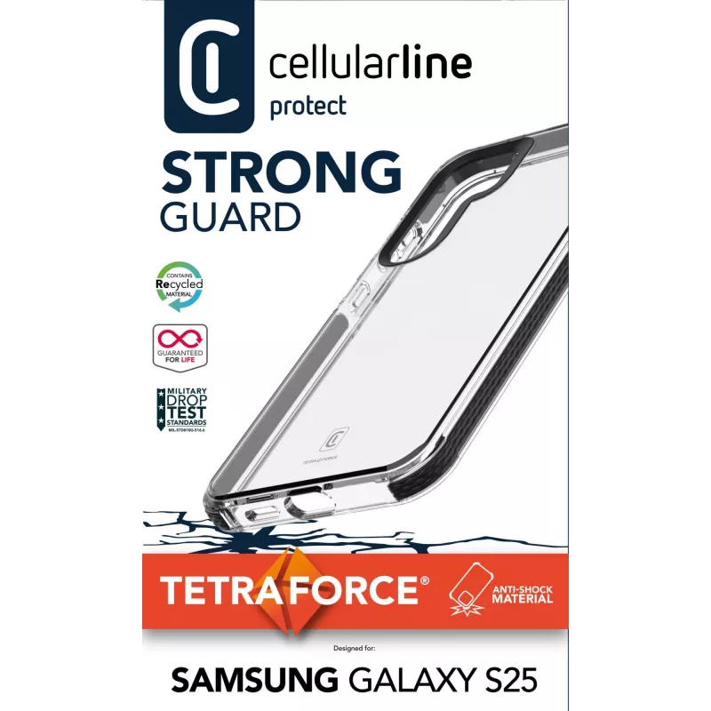 Cellularline Tetra Force Strong Guard - Galaxy S25 Ultra beschermende, stootvaste flexibele hoes met geïntegreerde Microban® antibacteriële technologie